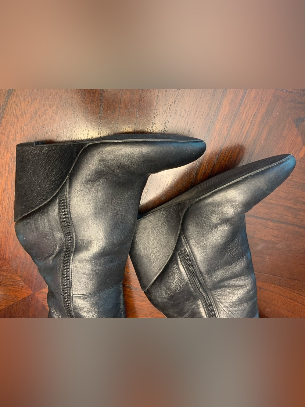 Black Leather Knee-High Wedge Boots - Women - Picture 4 of 8